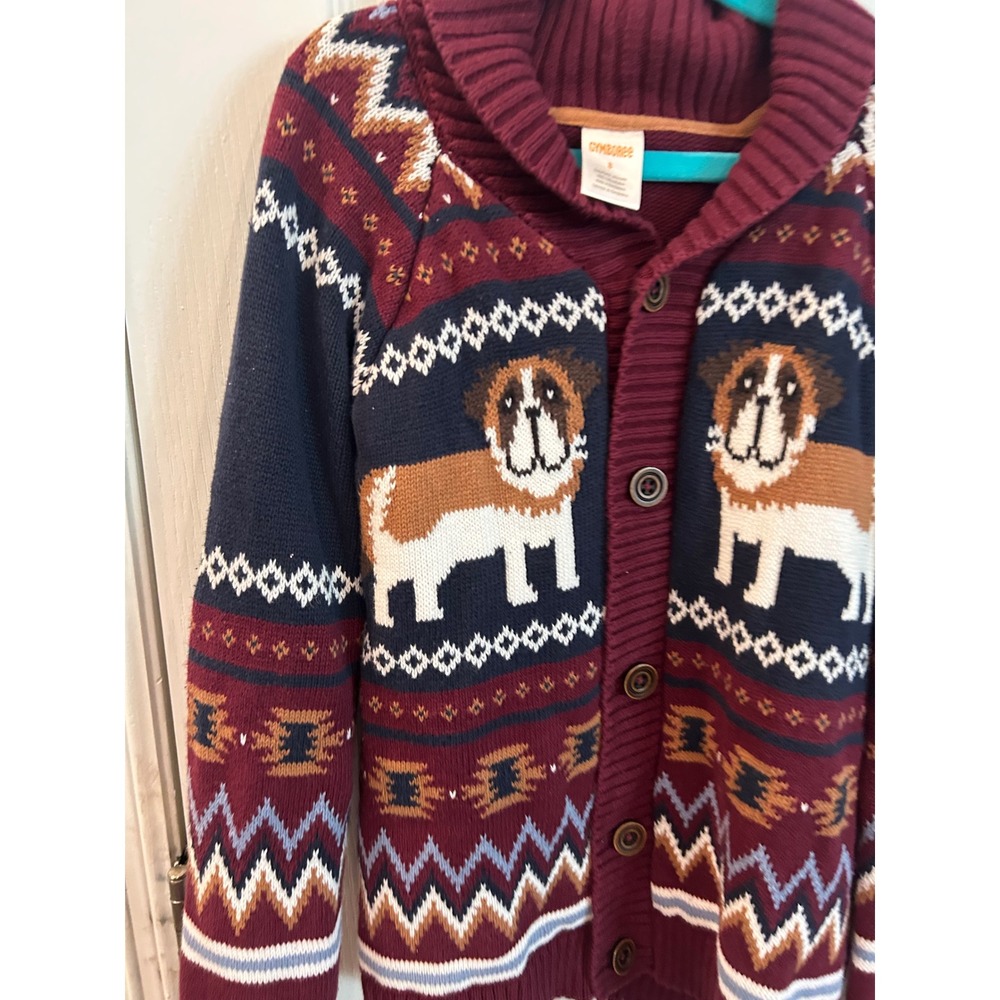 Gymboree Cardigan Burgundy Saint Bernard Dog Fair Isle Knit Sweater Kids 8